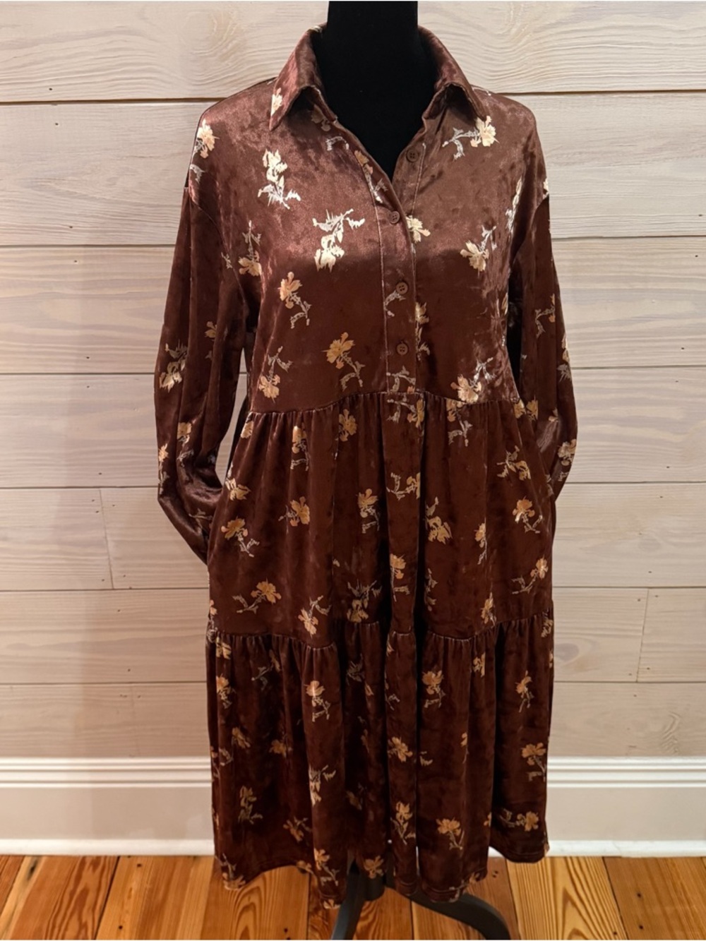 Polagram Brown Velvet Dress Babydoll Tiered Fairy grunge Whimsigoth Size Small - Picture 3 of 16